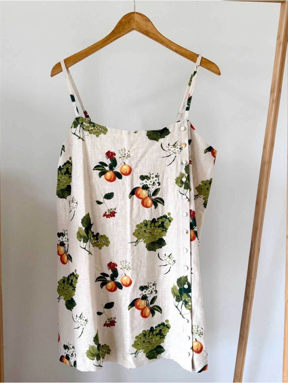 NWT Abercrombie & Fitch Linen Button Skort Mini Dress in Tan Fruit Pattern - L - Picture 5 of 8